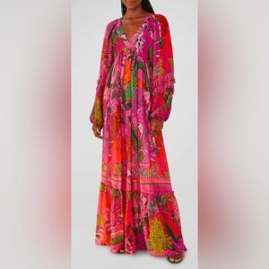 Farm Rio “Cool Leopards” Plunge Open-Back Maxi Dress size M